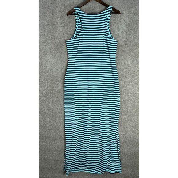 STS Sail to Sable Maxi Dress Size Medium Green/Navy Striped Racerback Side Slits - Picture 8 of 9